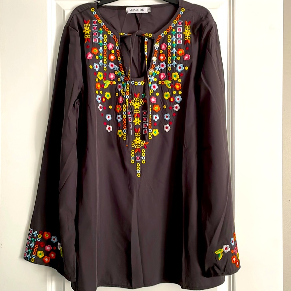Miss Look gray/multi colored Bohemian Tunic size Xl